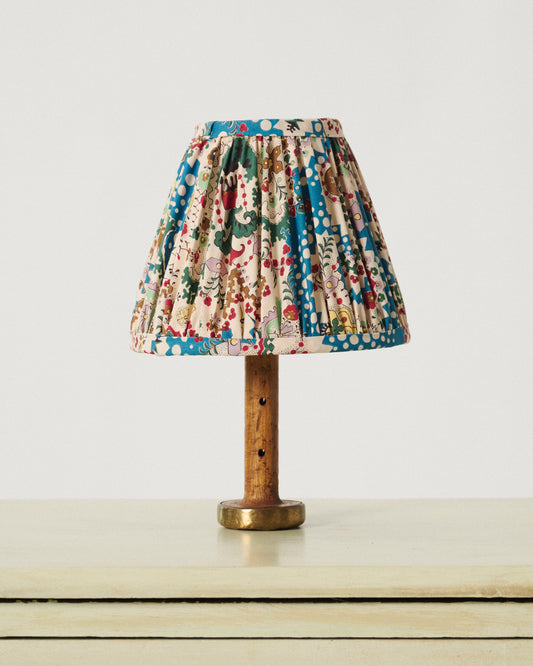 Wooden Spool Lamp with Decors Barbares Shade