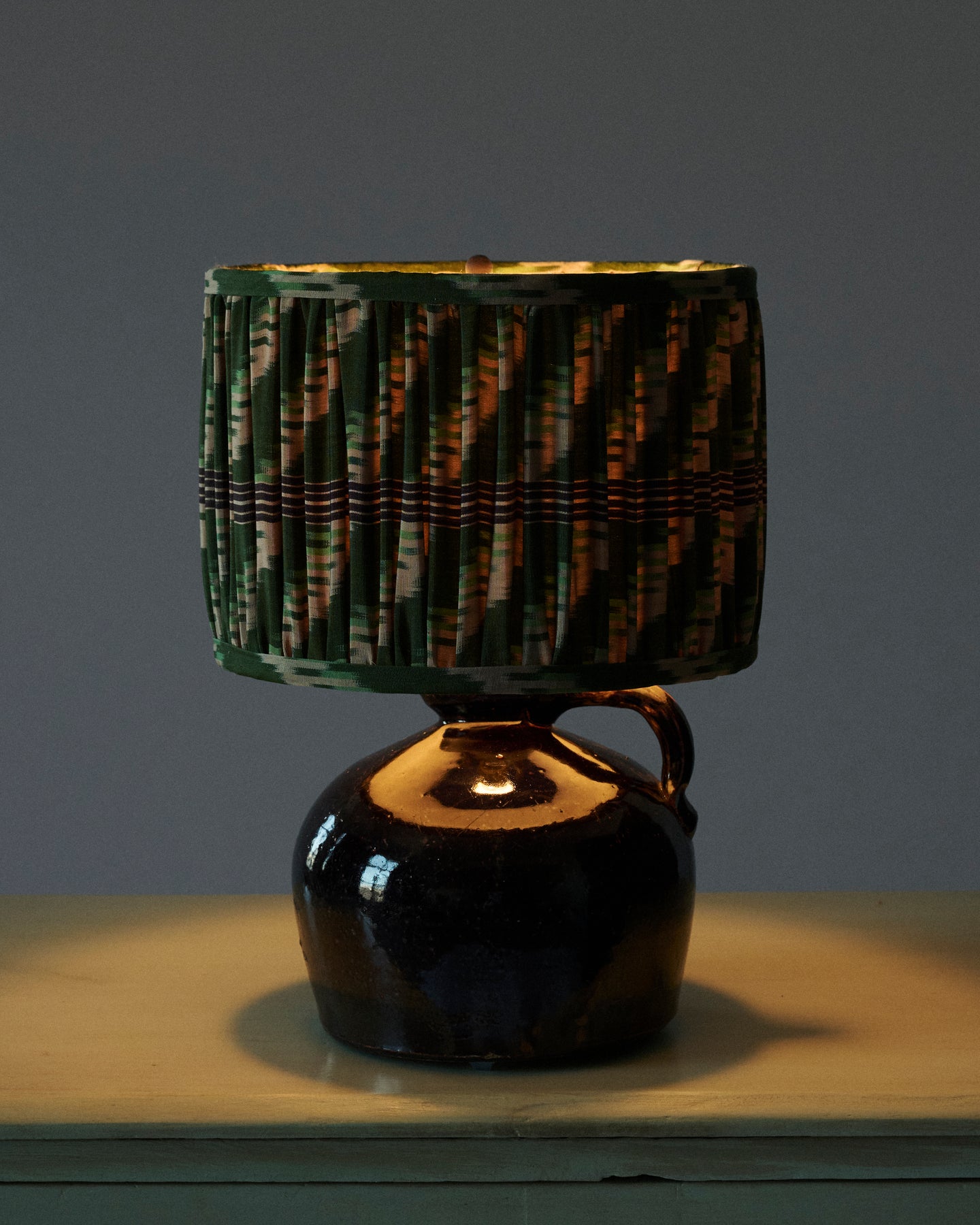Vintage Aubergine Lamp with Robert Kime Pleated Shade