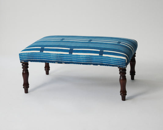 Vintage Upholstered Ottoman with Turned Legs